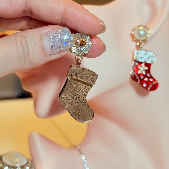 Anthropologie Festive Stocking Earrings - Red, Green, Gold, White. - Picture 5 of 10